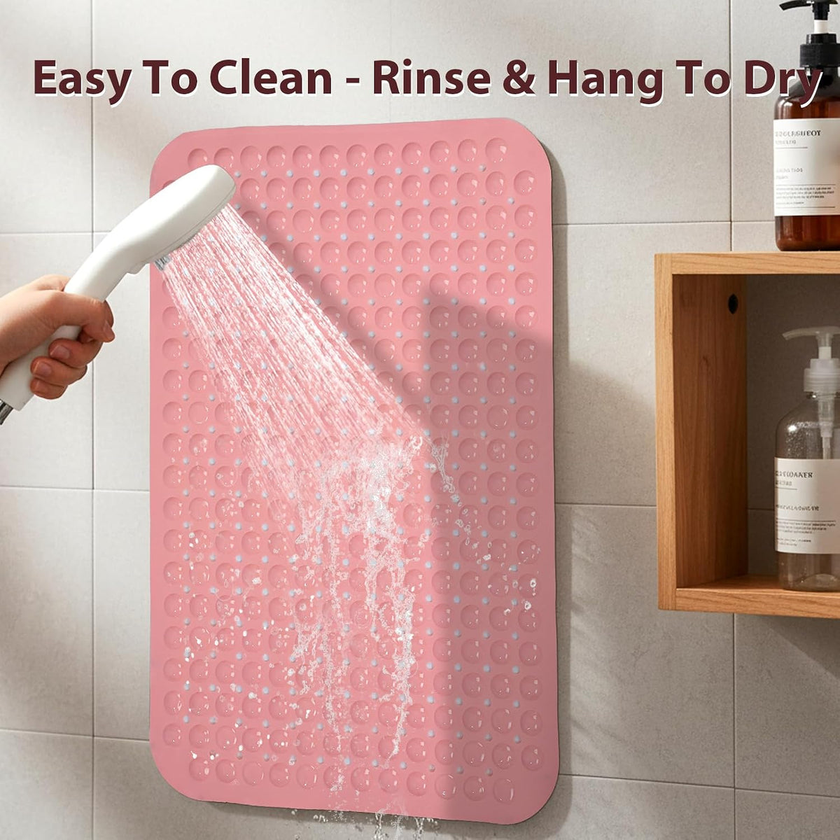 Non Slip Bathtub Mat Bath Shower Mat Pink 17"x30" Standard Size