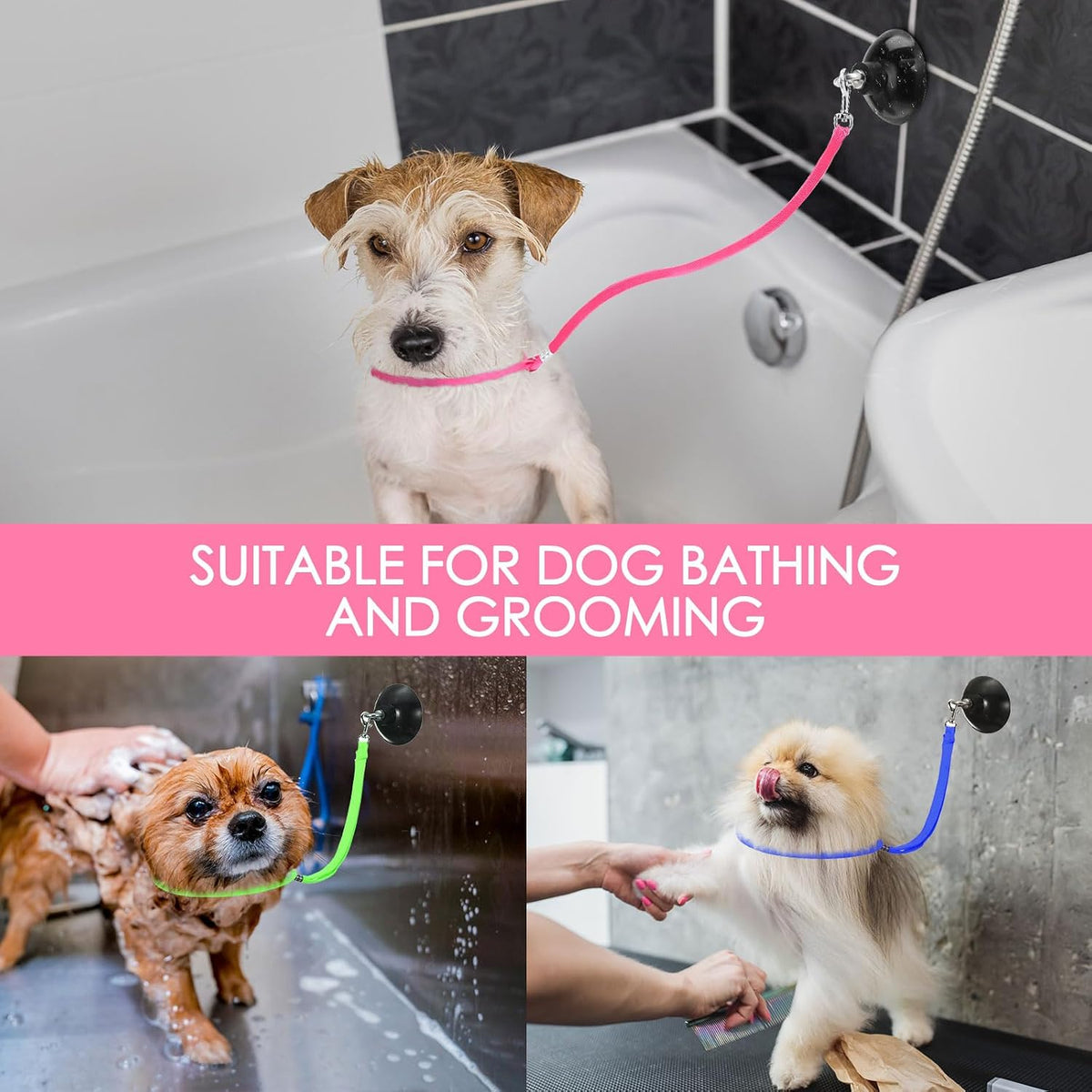 4 Pcs Dog Bathing Tether Grooming Leash,Blue Pink Bright Green