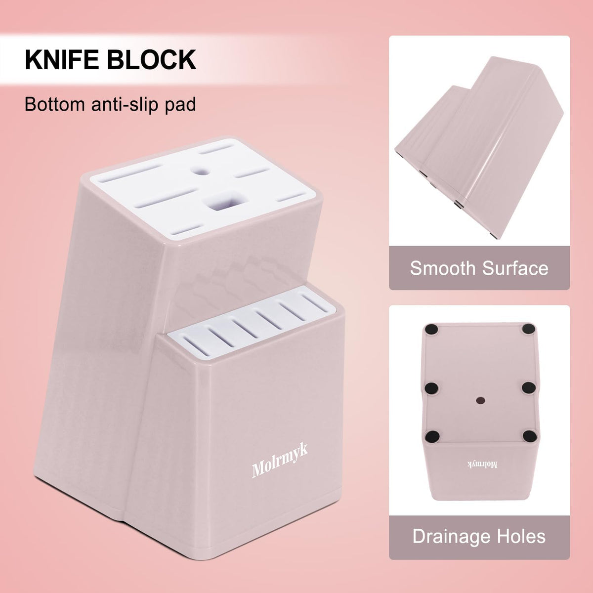 Knife Set, 15 Pcs Pink Kitchen Knife Set, Anti-Rust Non Stick Stainless Steel Sharp Pink Chef Knife Sets with Block, Ergonomic Non-slip Handle Knife Block Set with Steak Knife, Bread Knife, Scissors