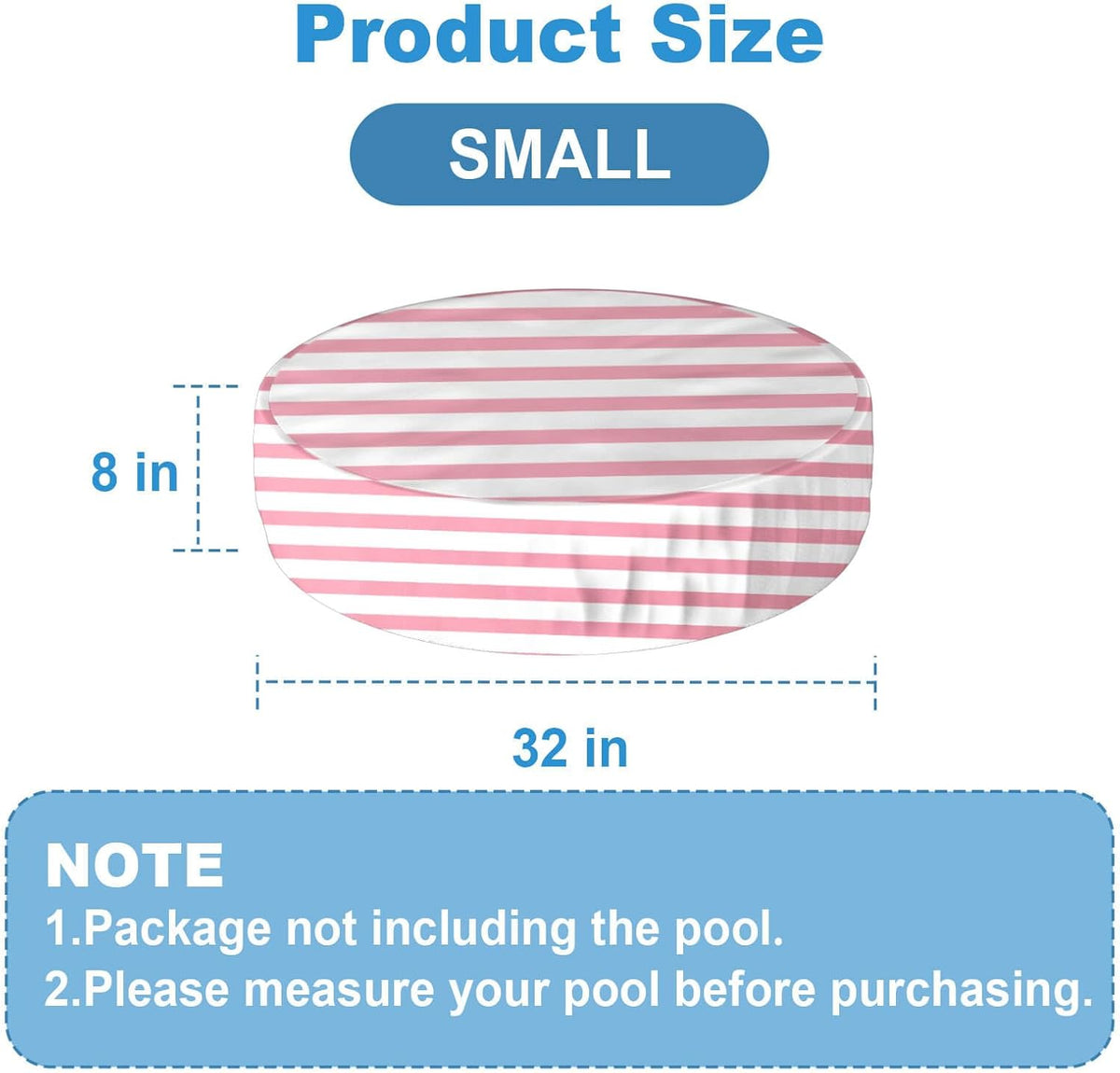 Foldable Round Dog Swimming Pool Cover, for 32"/48"/63" Collapsible Outdoor Tub,PVC Coating Waterproof and UV Protection (S-32 * 8 inch, Pink Stripes)
