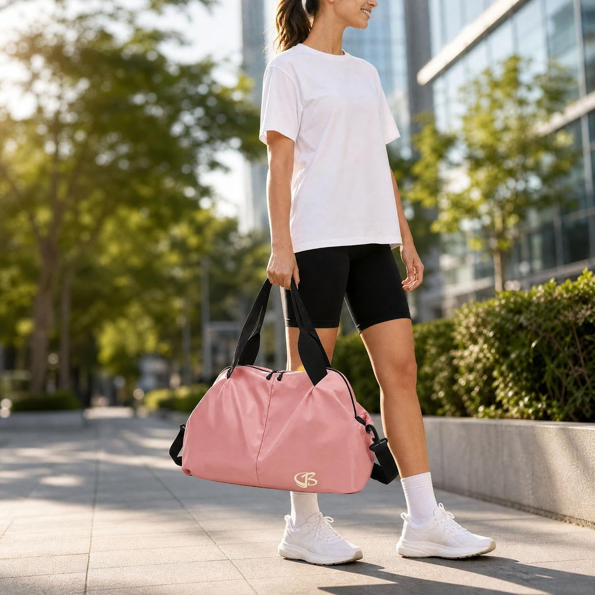 Fitness Bag for Women Small Pink, 17" Gym Bag with Wet Pocket Waterproof Portable Sports Tote for Swimming, Weekend Travel