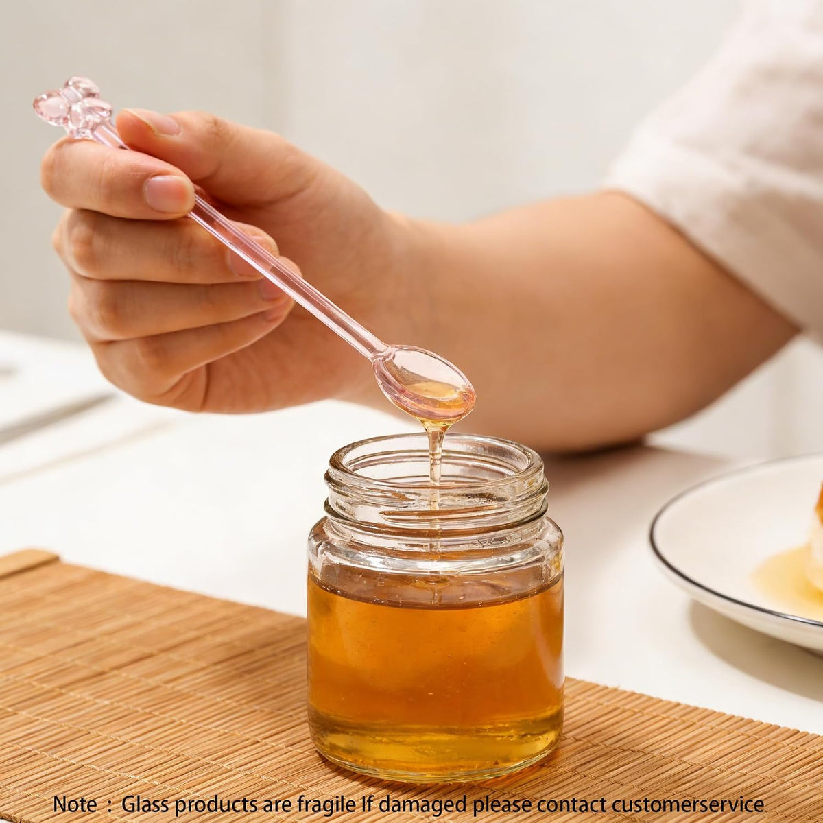 5Pcs Adorable Pink Bow Glass Stirring Spoon,5.9" Fun & Girly Teaspoon for Coffee, Tea, Desserts,Cocktails, Hot Chocolate, Scooping Sugar, Honey,Cute & Whimsical Spoon for Wedding