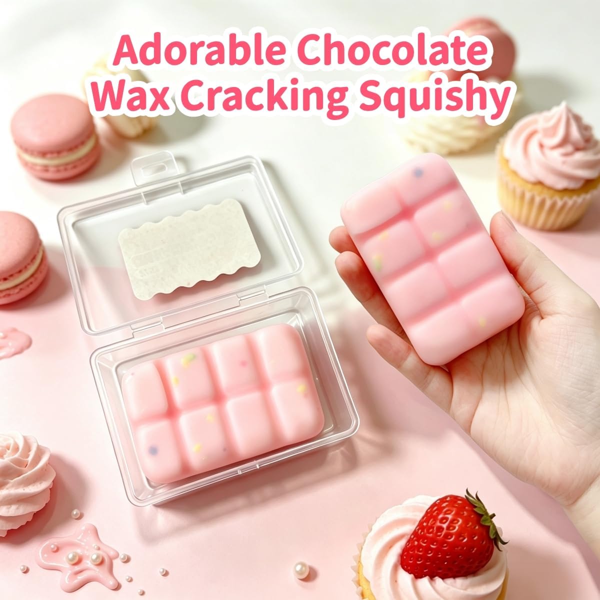 Wax Cracking Squishy Chocolate, Crunchy Wax Squishy Crispy Skin (Pink)