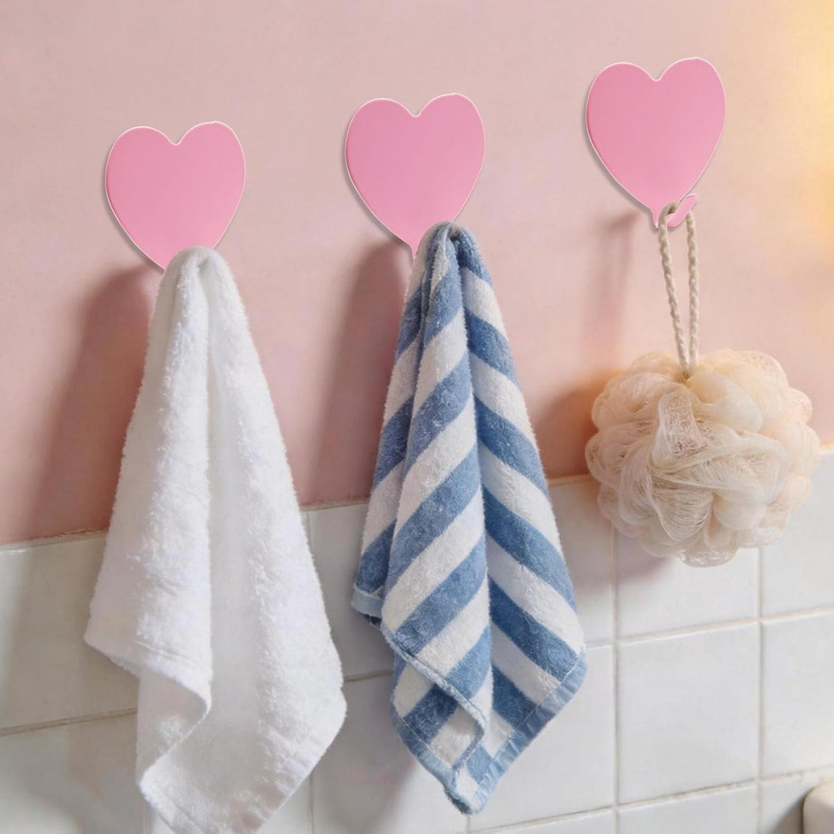 Heart Shaped Wall Hooks, Light Pink, 6 Pack
