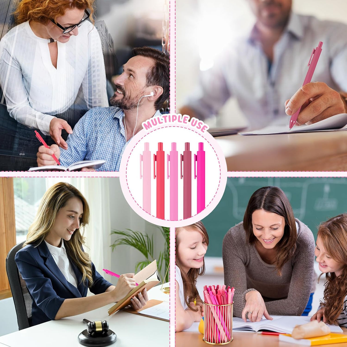 50 Pcs Ballpoint Gel Pens Bulk Retractable, Pink Series