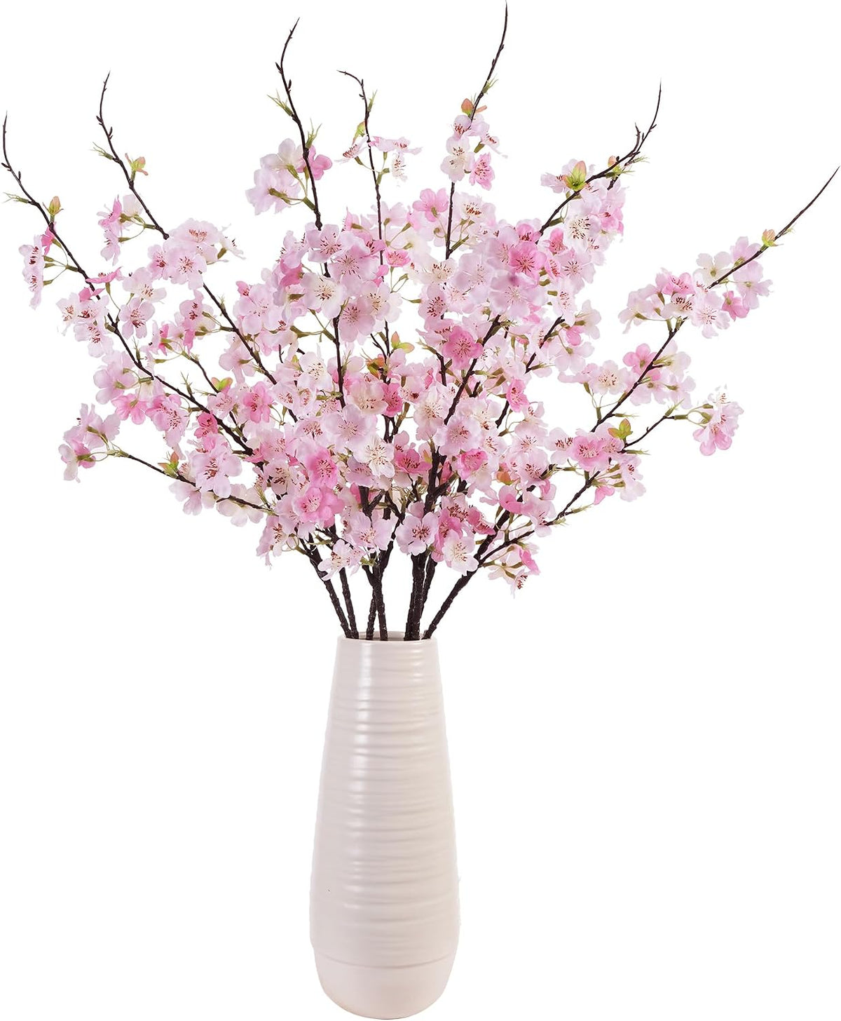 Artificial Cherry Blossom Branches 27.6In Silk Cherry Blossom Branches Long Stem Artificial Flowers for Tall Vase, for Home Decor, Weddings Decor, Parties & Festival Gifts 8PCS ,Pinkish White