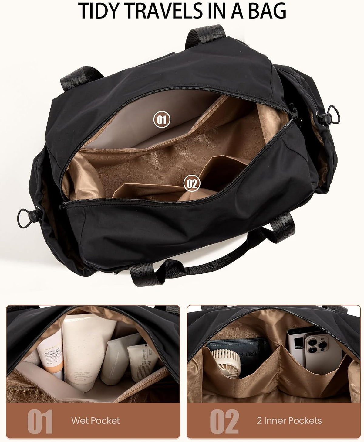Travel Duffel Bag, Gym Bag for Women, Large Weekender Overnight Bags with Shoe Compartment, 38L Carry on Gym Hospital Bag with Wet Pocket, 2 Pcs