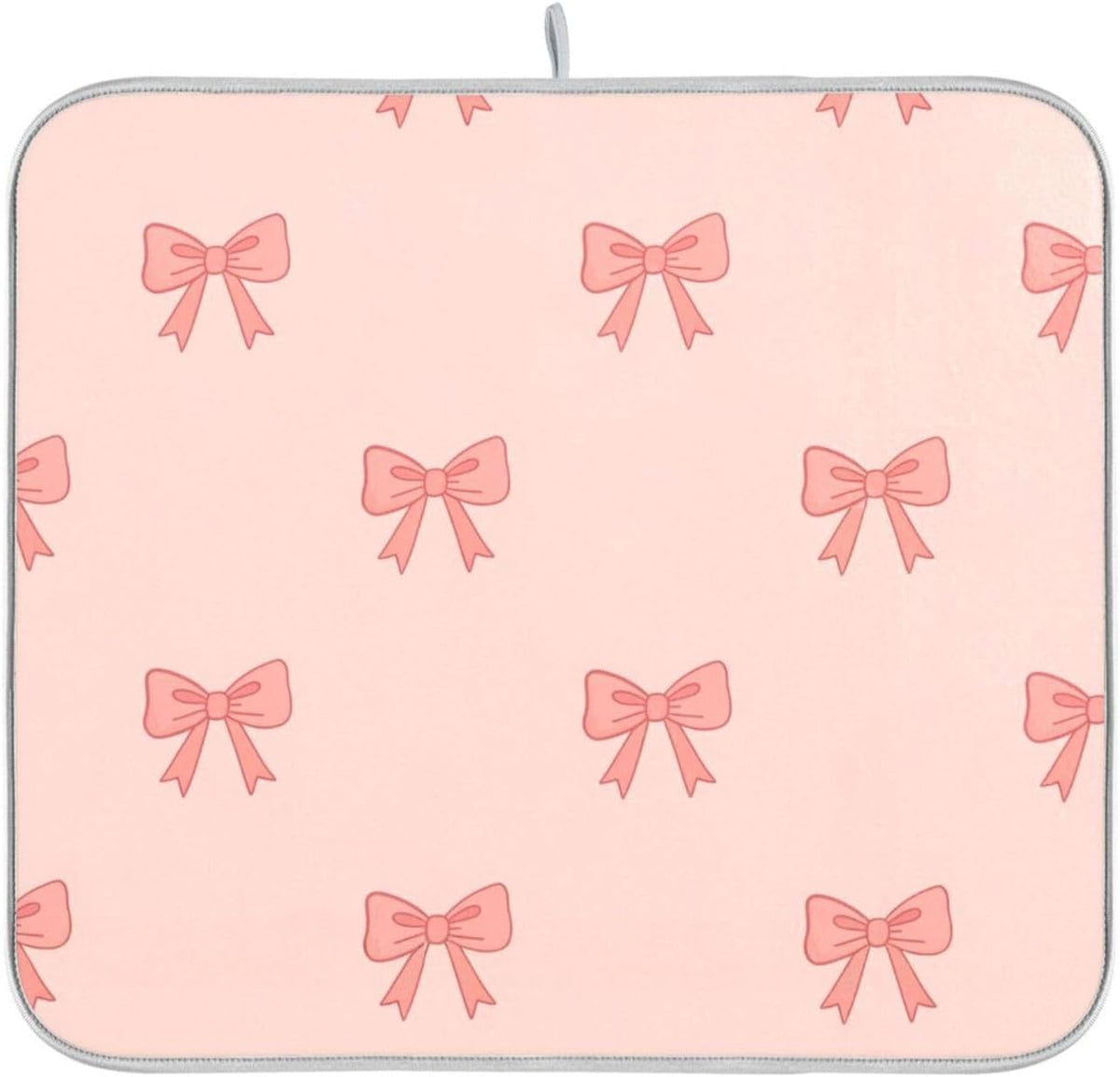 Bow Light Pink Dish Drying Mat for Kitchen Counter with Absorbent Quick Dry Slip Resistant Dish Drying Pad for Sink Coffee Bar Draining Racks, 16 x 18 Inches