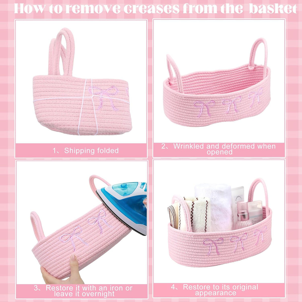 Pink Bow Woven Storage Basket Pink Bow Bathroom Decor