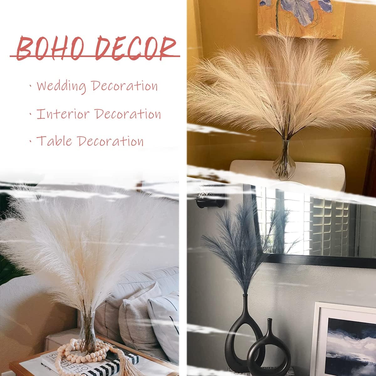 12PCS Faux Pampas Grass 24 Inch, Small Artificial Pampas Grass Decor for Vase, Fake Fluffy Floral, Artificial Dried Flowers, Dry Plant Home Wedding Boho Decor(Pink)