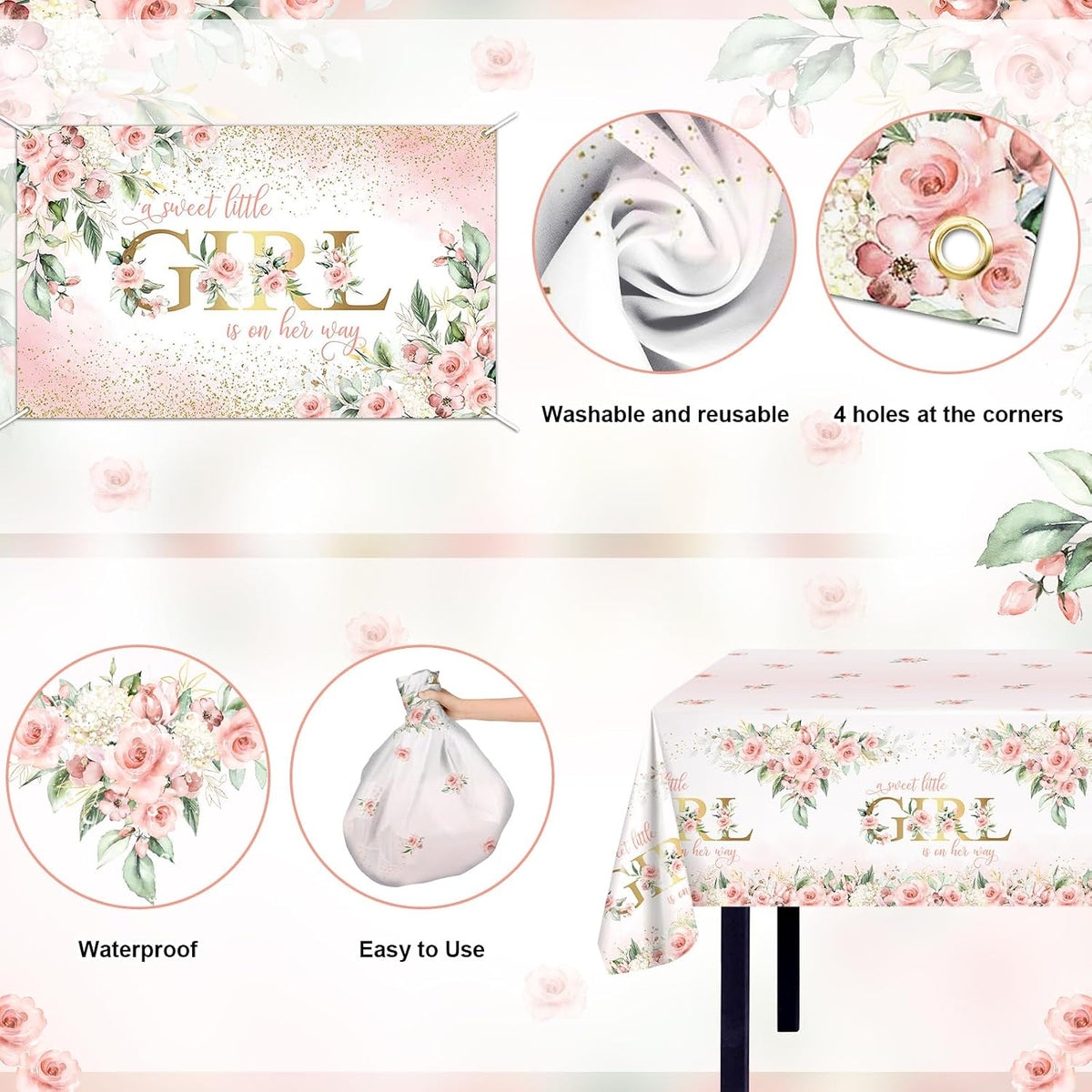 Baby Shower Decorations for Girl 278 Pcs Floral Plates Set Serve 24