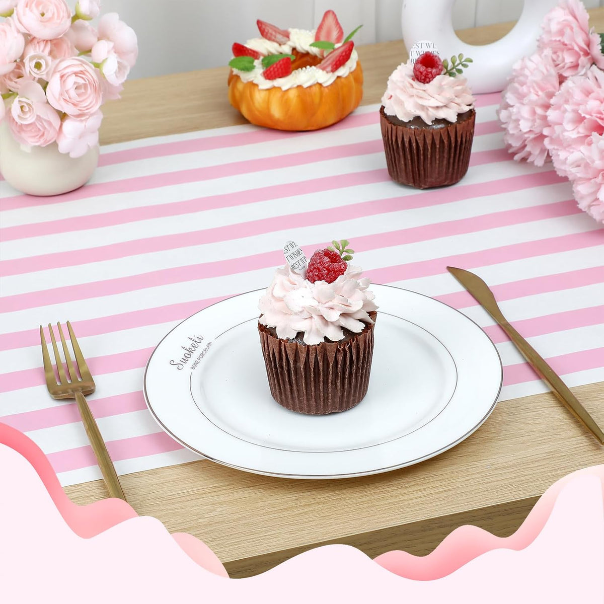 Striped Table Runner Roll,Pink,25' Long X 16" Wide