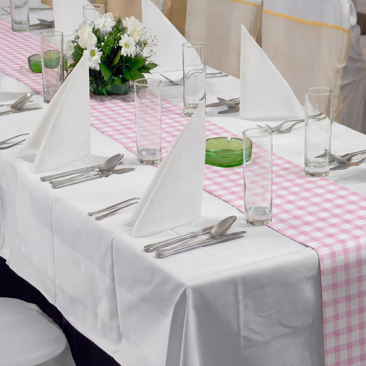 Pink White Gingham Paper Table Runner Roll 25' Long X 16" Wide