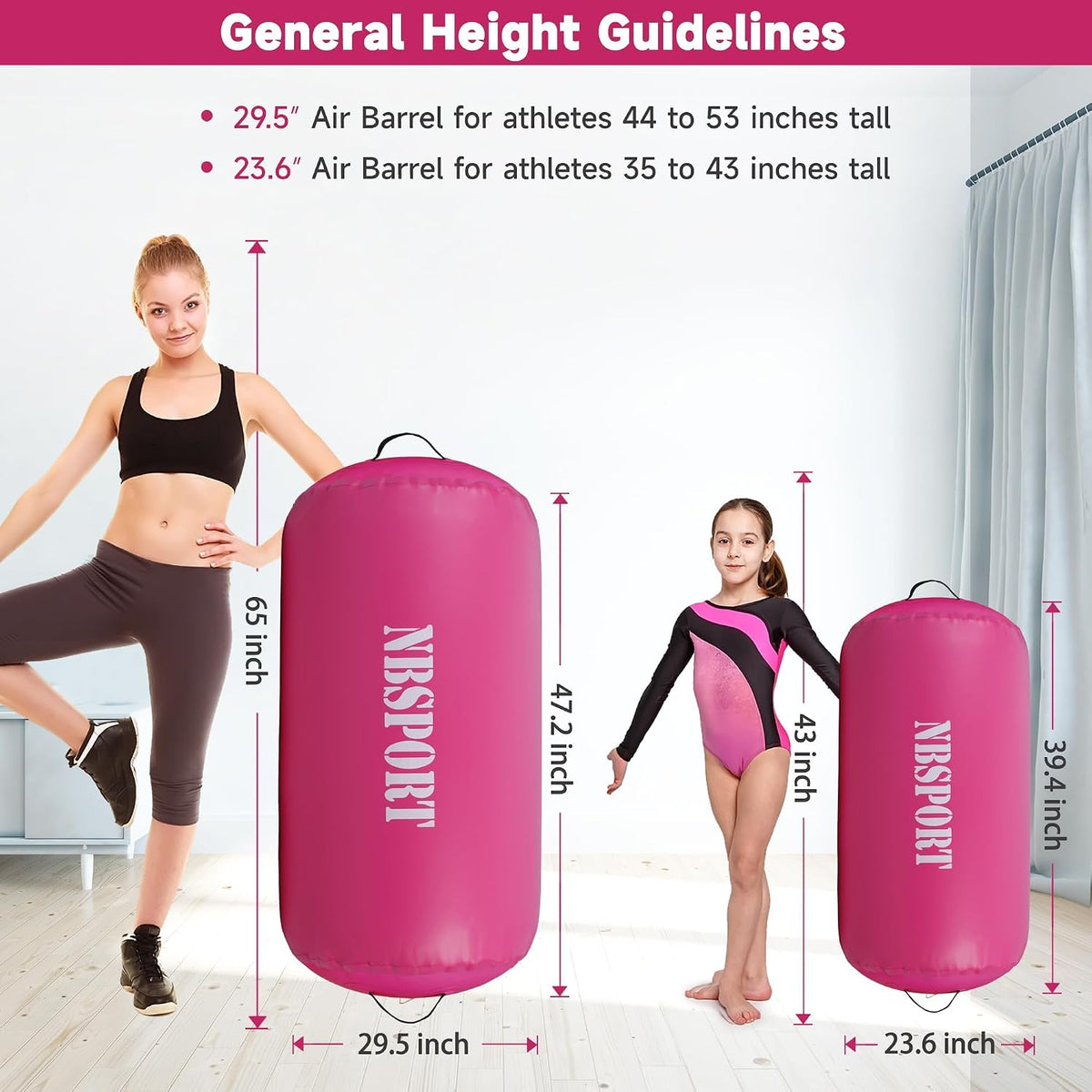 Air Barrel - Air Roller Gymnastics Barrel for Back Handspring Trainer, Air Tumble Mat with Pump for Gym Training/Yoga Balance Exercise/Cheerleading/Home and Outdoor Use