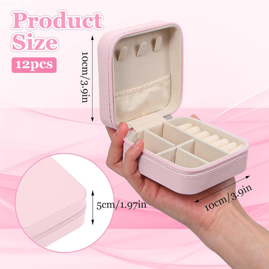 12pcs Mini Travel Jewelry Case,Bridesmaids Proposal Small Jewelry Box Mini Jewelry Organizer,Small PU Leather Portable Storage Box for Rings,Earrings,Necklaces,Bracelets(cherry blossom pink)