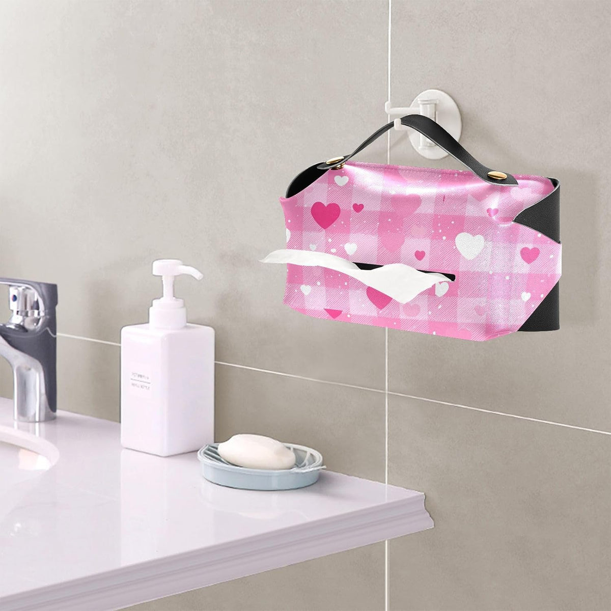 Tissue Box 1 pc Leather Tissue Box Cover 9.4 x 5.1 in Tissue Box Holder Rectangular Car Tissue Holder for Car Bathroom Living Room Decor and Accessories Pink Checkerboard Heart Speckle
