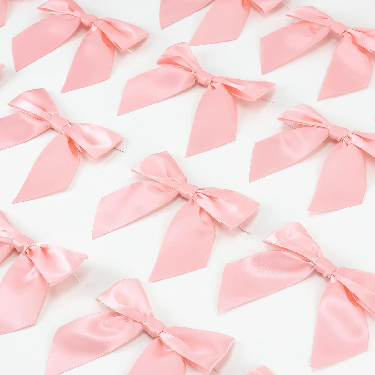 Baby Pink Satin Ribbon Bows 4.5" Pre-Tied Bows with Twist Ties for Gift Wrapping Treat Bags Boxes Baby Shower Wedding Party Favors Valentine's Day Decorations, 36 PCs