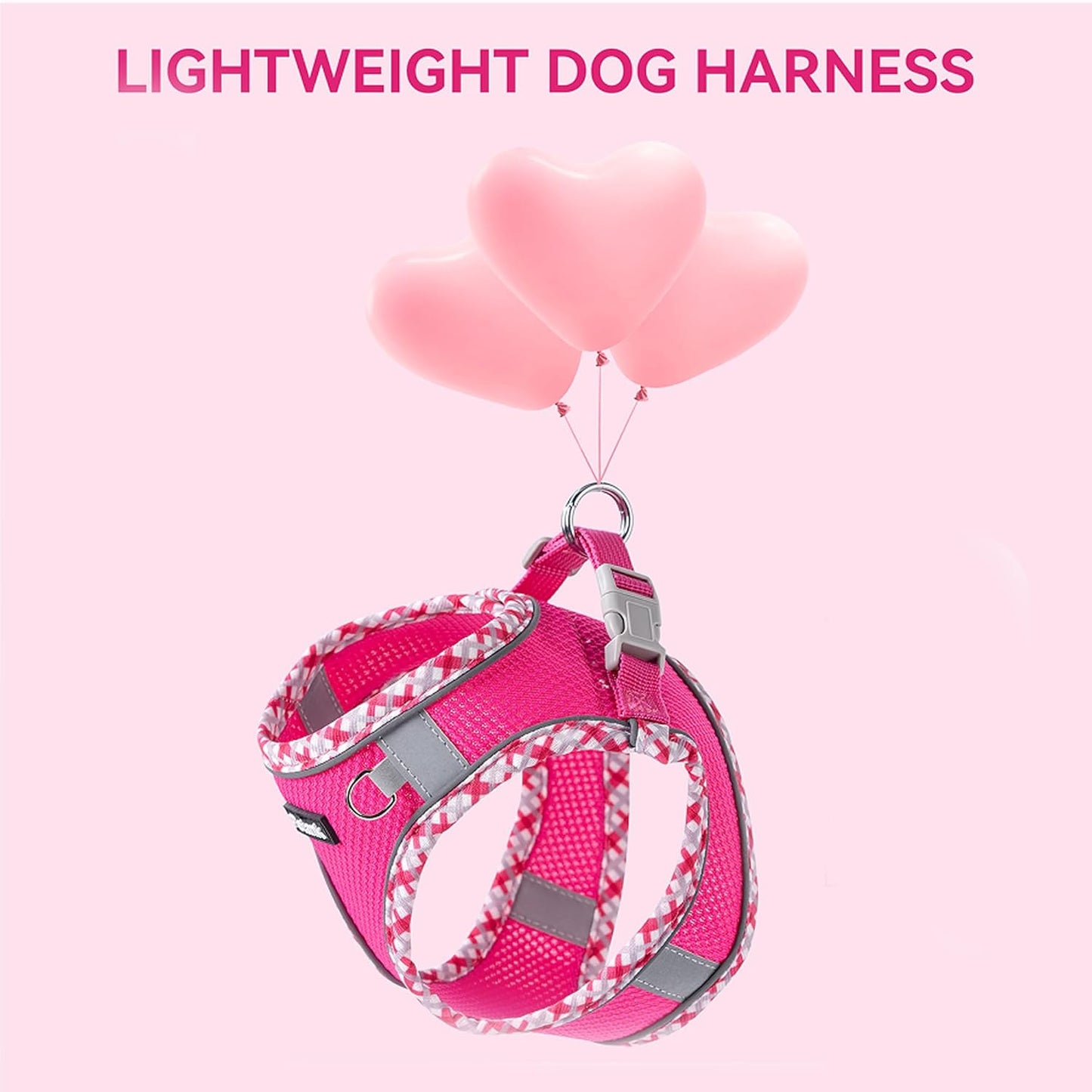 Dog Harness (Pink, L) - Jacquard Mesh, Velcro Design, Reflective Strip, No Pull, Puppy Harness and Leash Set, Small to Medium Dogs, Walking, Running, Training