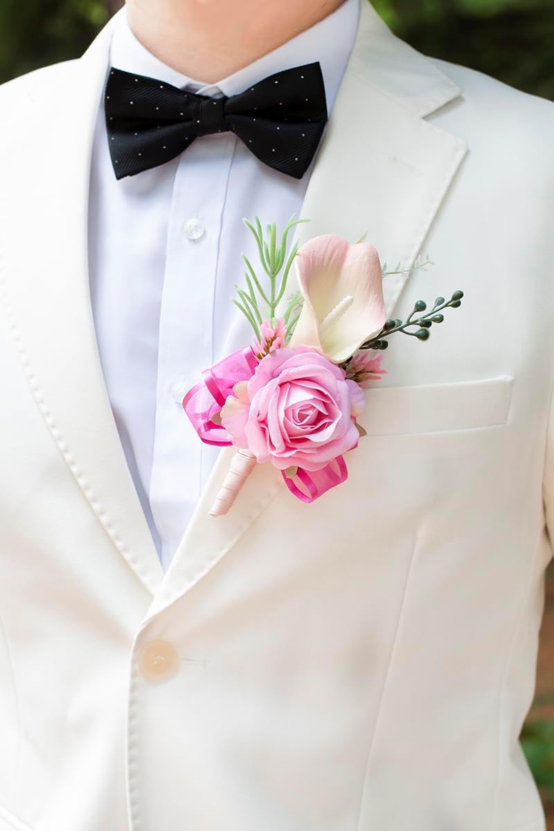 Soft Rose Pink Corsage and Boutonniere Set for Wedding Prom