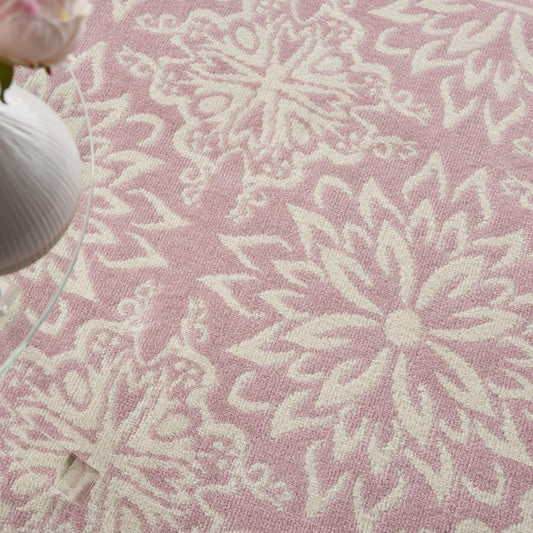 Nourison Home Jubilant Floral Ivory/Pink 4' x 6' Area-Rug, Easy-Cleaning, Non Shedding, Bed Room, Living Room, Dining Room, Kitchen (4x6)