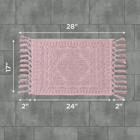 French Connection Nellore Bathroom Rugs, Woven and Beaded, Durable Bath Rugs, Thick Bath Mats for Bathroom and Shower Rugs, 17" x 28", Dusty Pink