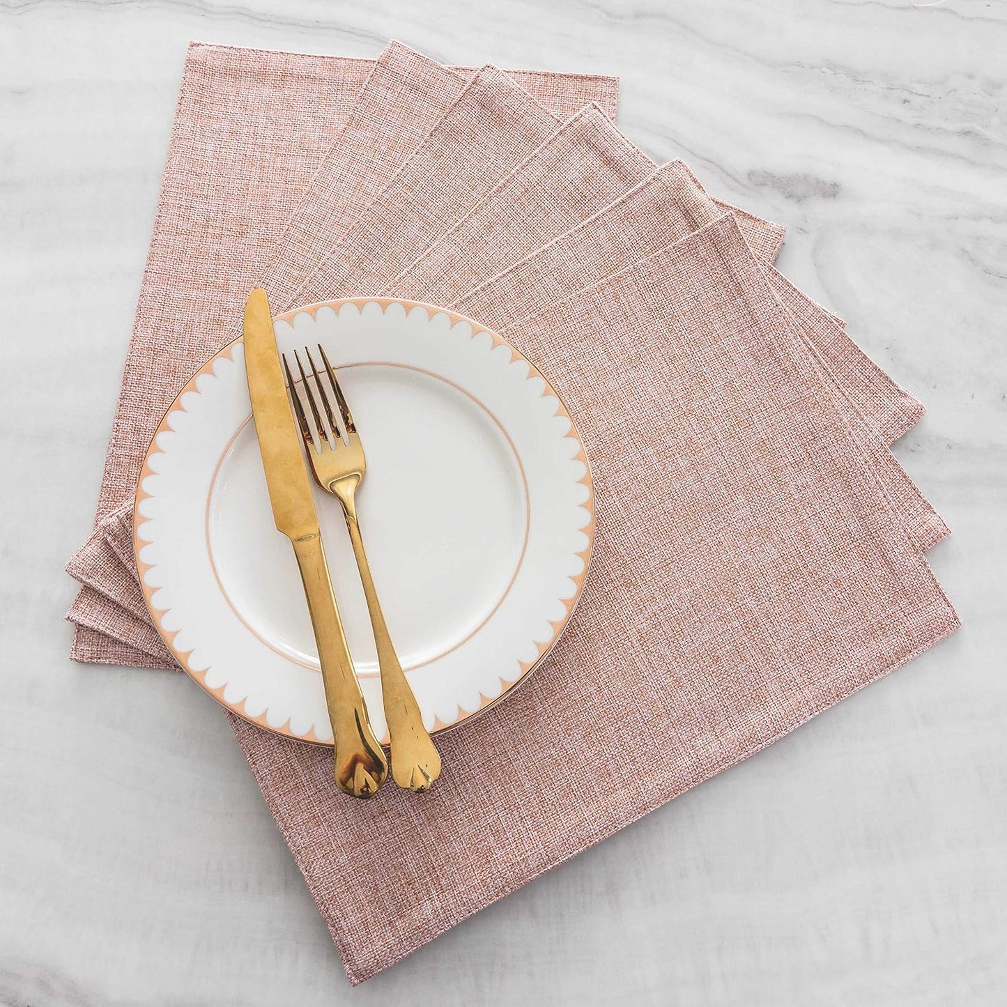 Home Brilliant Placemats Set of 4 Heat Resistant Dining Table Place Mats for Kitchen Table Party Dinner Decorations, 13 x 19 inches, Apricot Pink