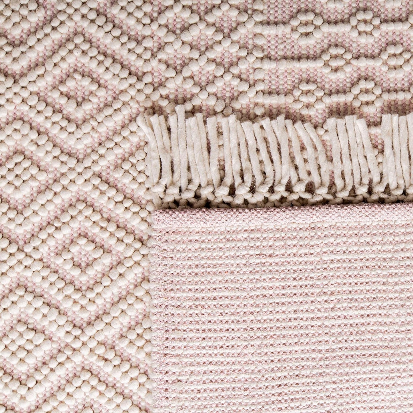 SAFAVIEH Natura Collection Accent Rug - 3' x 5', Ivory & Pink, Handmade Moroccan Boho Wool Fringe, Ideal for High Traffic Areas in Entryway, Living Room, Bedroom (NAT852R)