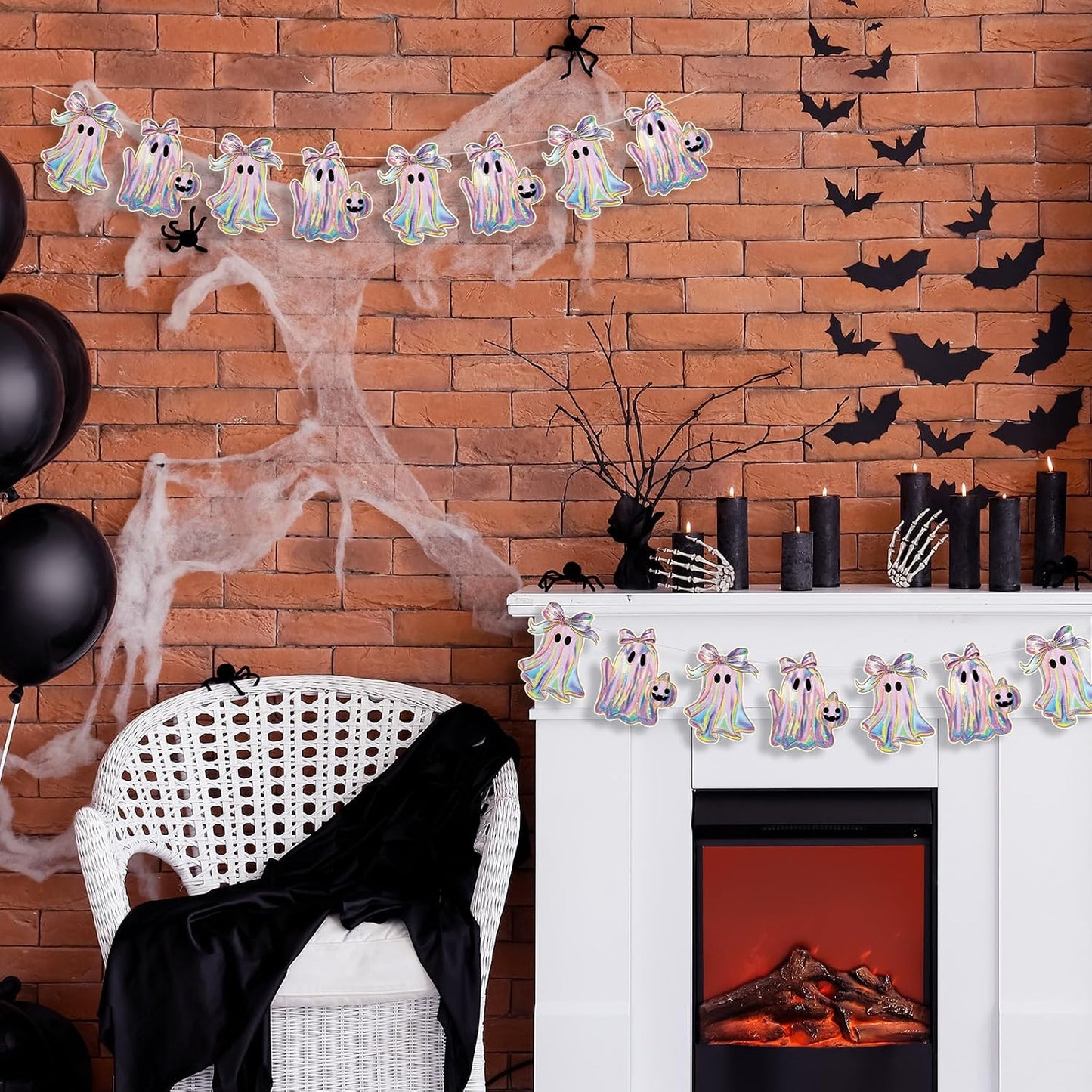 2 Pack Halloween Ghost Garland 6.56 ft Iridescent Ghost Decor