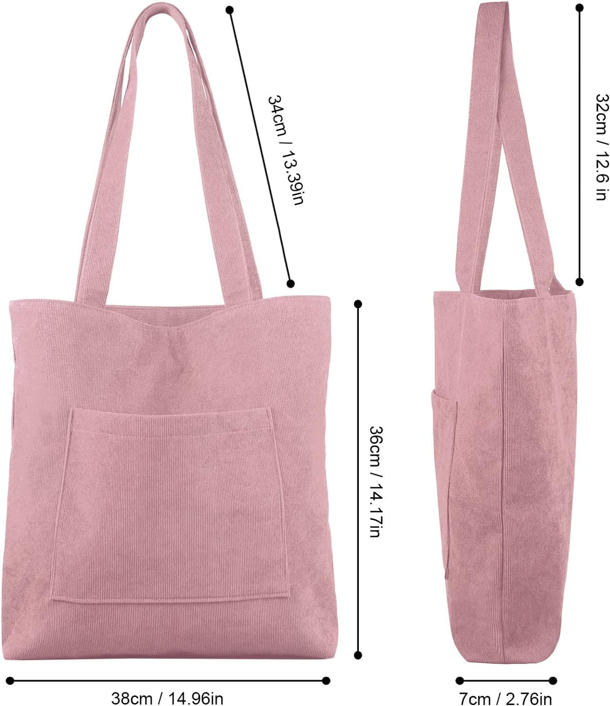 Corduroy Tote Bag with Zip, Shoulder Bag Women's Hobos Handbags Large Capacity Shopping Bag with Inner Pocket