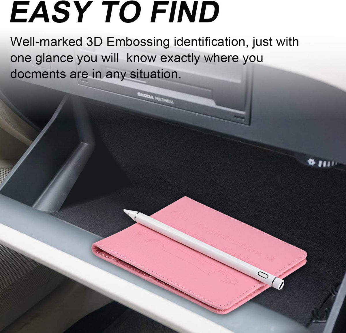 Car Registration and Insurance Holder, Glove Box Organizer, Pink