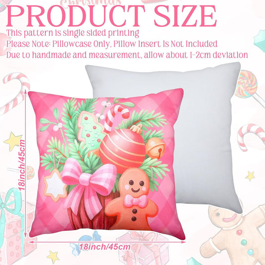 6 Pcs Pink Christmas Gingerbread Throw Pillow Covers, Classic