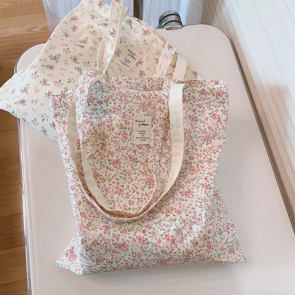Cotton Canvas Tote Bag for Women Reusable Lightweight Floral Shoulder Bag for Daily Use Shopping Beach or Travel A074