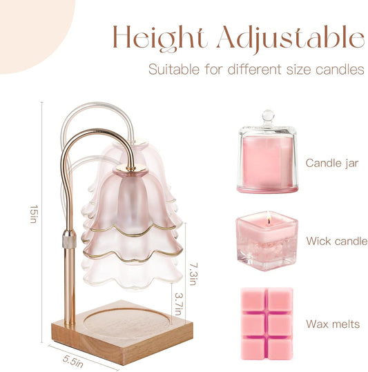 Candle Warmer Lamp Gift Set with Timer, Pink Floral Glass Shade