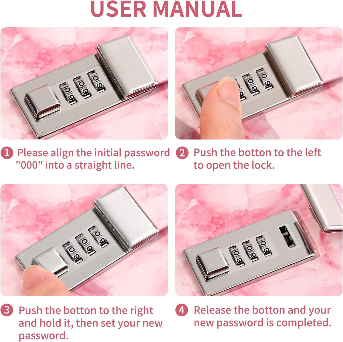 Marble Diary with Lock for Girls and Women, Locked Diary with Pen,A5 Pink