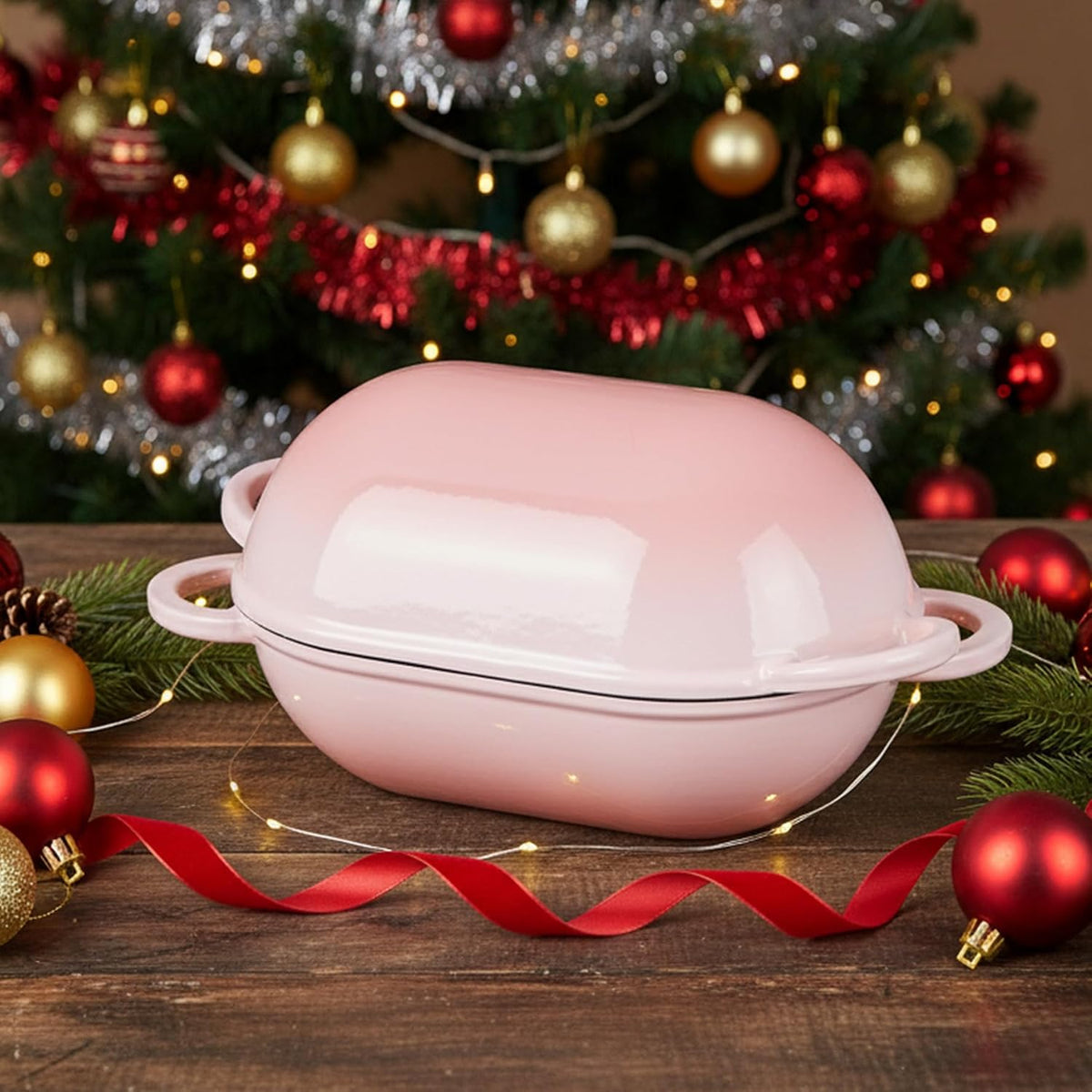 Enameled Cast Iron Sourdough Bread Oven, 2.8QT Oval Dutch Oven, Loaf Cast Iron Bread Pan with Lid for Homemade Bread Baking, 9x5-1/2 Inch Meatloaf Pan, Heavy Duty - Pink