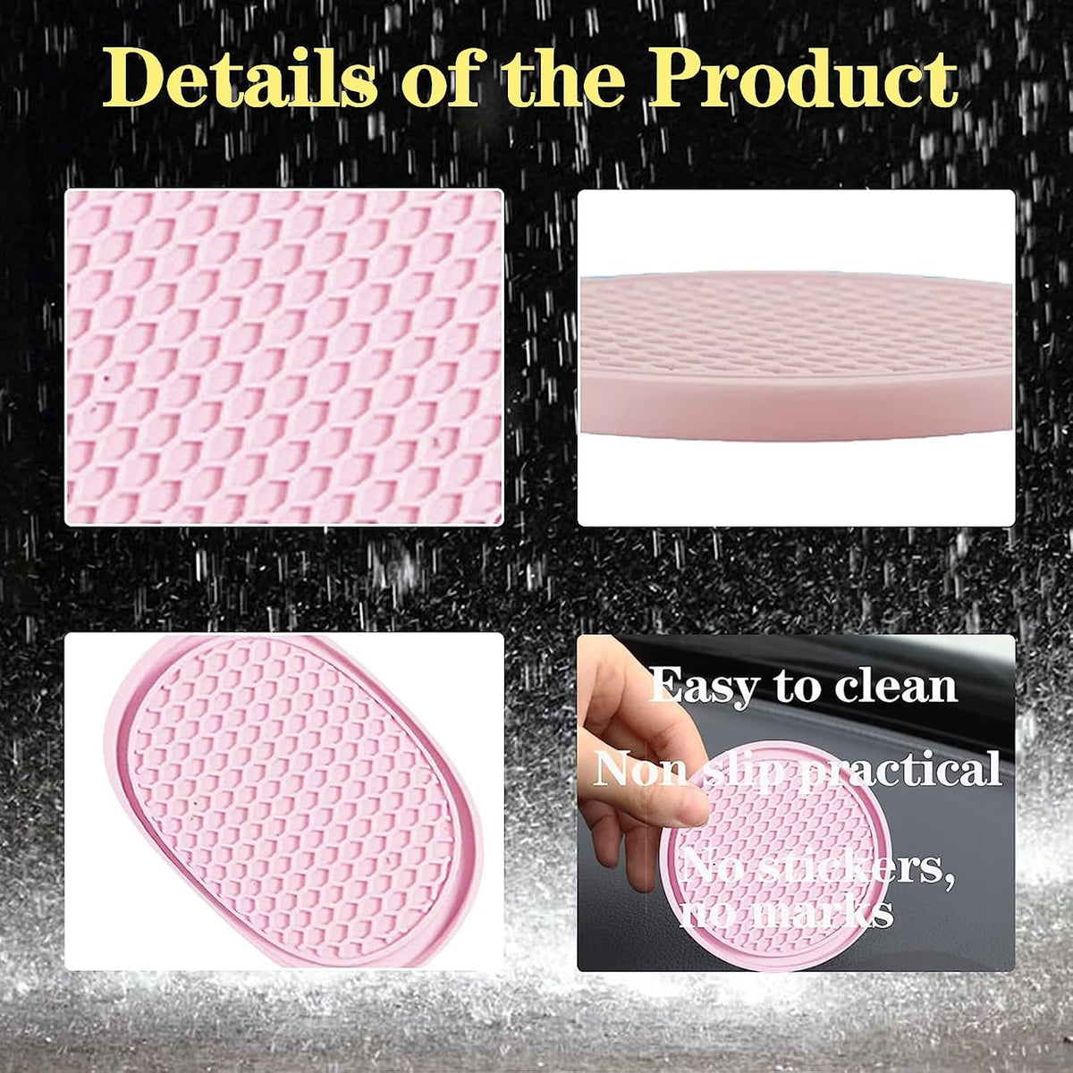 4-Piece Honeycomb Waterproof Fixed Tea Coaster, 2.75In PVC Anti-Slip Cup Holder Insert, Universal for Vehicle Interior Mats (Pink)