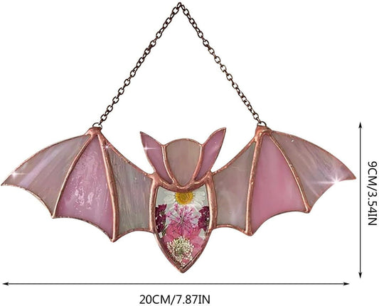Colorful Acrylic Bat Decoration Window Hanging Suncatcher, Stunning Hanging Window Panels for Halloween Decoration, Acrylic Window Wall Art Decor for Living Room, Home, Office, Kitchen (Pink)