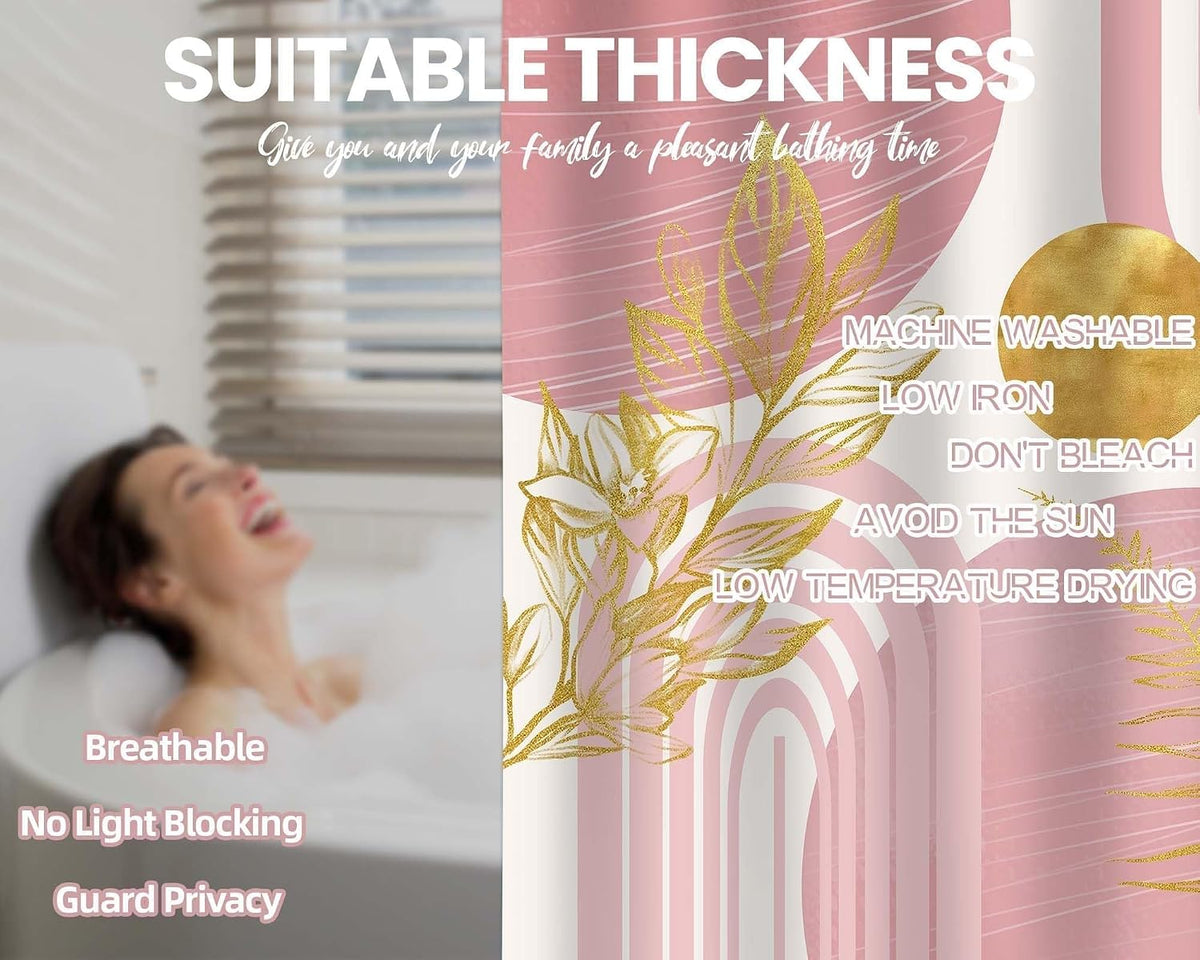 Light Pink and Gold Shower Curtain, 72x72 in, Mid Century Modern Girls