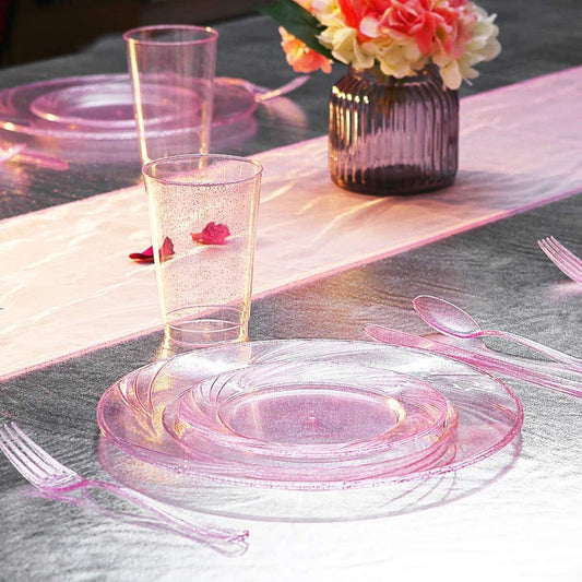 Rose Gold Pink Plastic Plates with Pink Plastic Silverware include 40 Dinner & Salad Plates, 40Forks, 40 Knives, 40 Spoons for Party/Baby Shower/Wedding