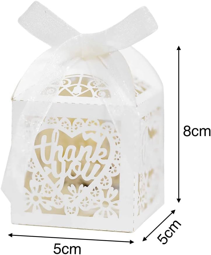 Katutude 50 Pcs Candy Gift Box Small Thank You Party Favor Boxes Wedding Favor Candy Boxes with Ribbons Floral Hollow Party Favor Candy Box for Wedding Bridal Shower Baby Shower Birthday Party