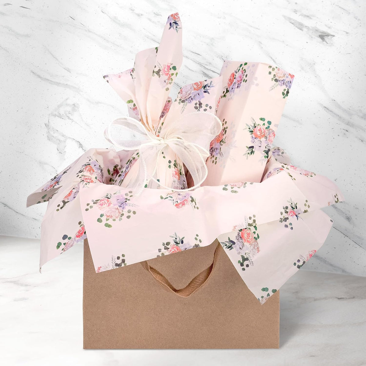 60 Sheets Pink Rose Floral Tissue Paper Bulk, 14 x 20 inch, Rose Floral Tissue Paper for Gift Bags, Baby Showers, Wedding, Birthday Party