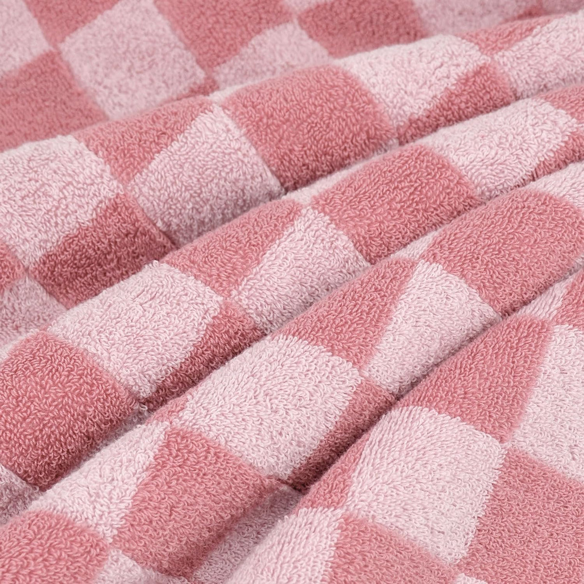 Pink Bathroom Towels Set of 6, Checkered Bath Towels 2-Pack and Hand Towels 4-Pack, Cotton Absorbent Towels for Girls Women