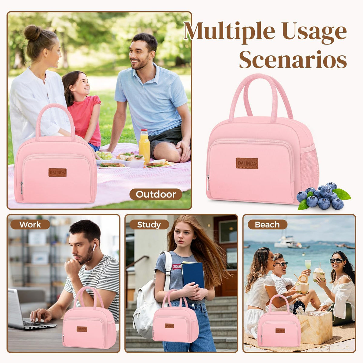 Lunch Bag Lunch Box for Women Men, Insulated Lunch Bags Water-Resistant Cute Cooler Lunch Tote Bag, Reusable Large Capacity for Work Travel Picnic
