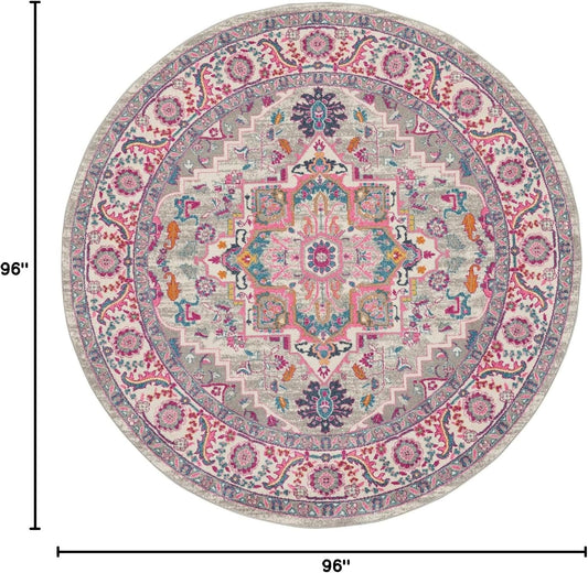 Passion Light Grey Pink 8' x Round Area Rug - Easy Clean, Non Shedding, Bed Room, Living Room, Dining Room, Kitchen (8' x Round)