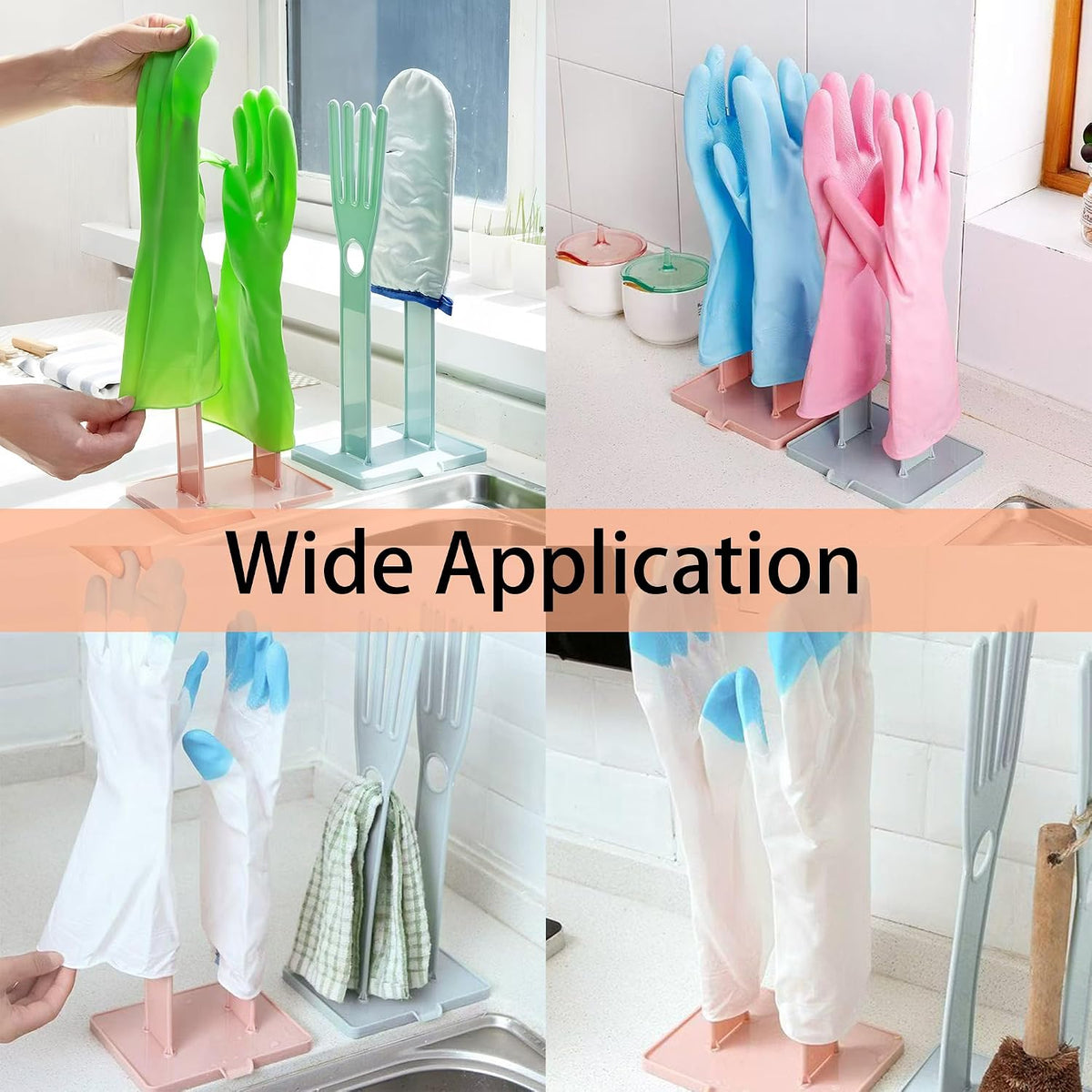 Kitchen Glove Holder Stand Dryer Rack Reusable Plastic Mitten Drying Organizer for Dishwashing Rubber Gloves Towel Storage Sink Holder Multi-Functional Cleaning Tool, Pink
