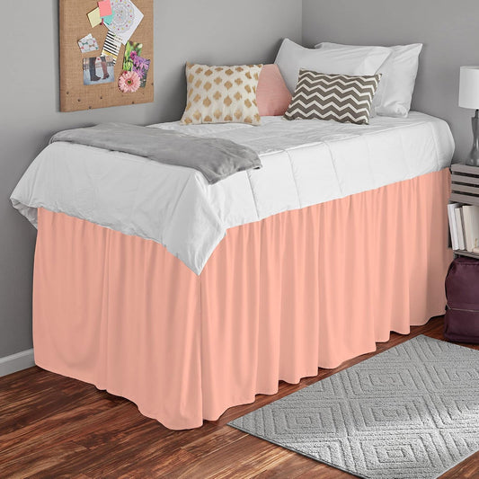 Dorm Bed Skirt Extra Long College Dorm Bedding Skirt, Microfiber Dust Ruffled Bed Skirt - Twin XL Size 25 Inches Drop - Peach