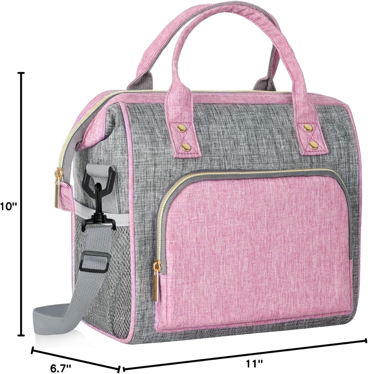 Insulated Lunch Box for Women, Cute & Reusable Cooler Lunch Bag for Work, Office & Picnic, Leak-Proof Tote with Shoulder Strap (Pink)