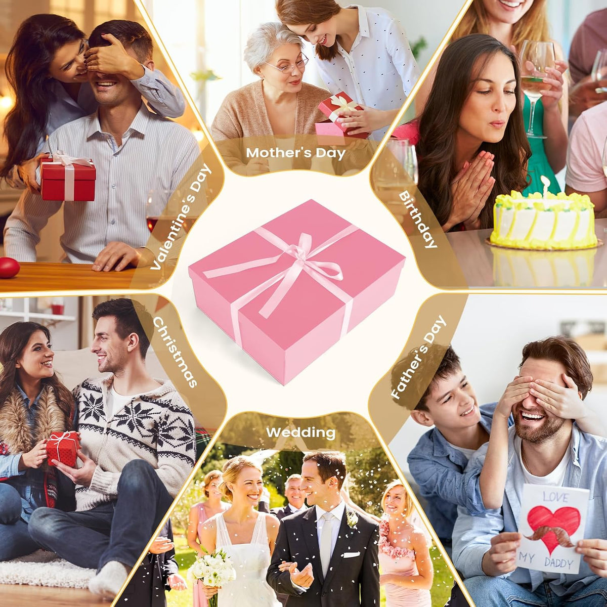 Gift Box, 16.5x13x5.5 inches Large Pink Gift Boxes with Lids for Presents