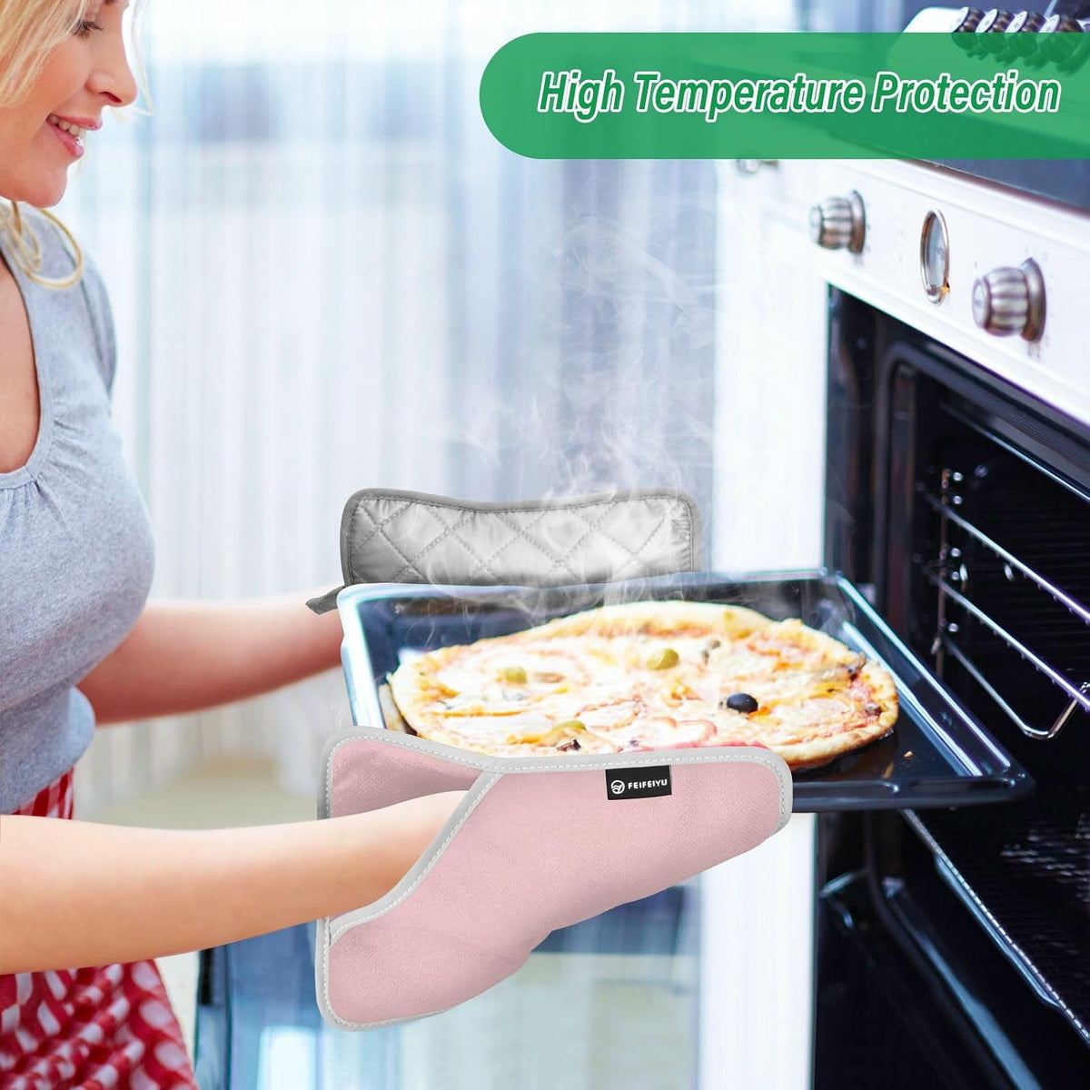 2 Pack Pot Holders, Solid Color Light Pink Print Oven Mitts Hot Pads Sets for Ovens Cooking Baking Pans, Square 7x9.8 in