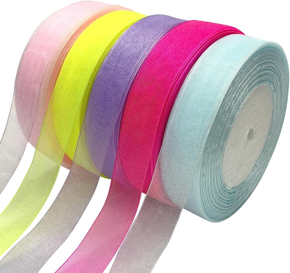 Solid Organza Ribbon 1 Roll 50 Yards Peach 1" (25mm) Craft Bow Party Christmas Decoration Packing Ribbons (Peach, 1"(25mm))